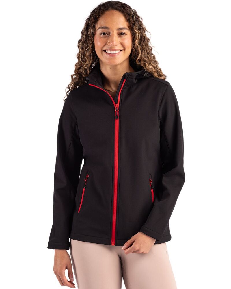 クリーク レディース アウター ジャケット・ブルゾン フーデッドジャケット Clique Tempo Recycled Stretch Softshell Womens Hooded Jacket Black Red ブラック|ReVida 店