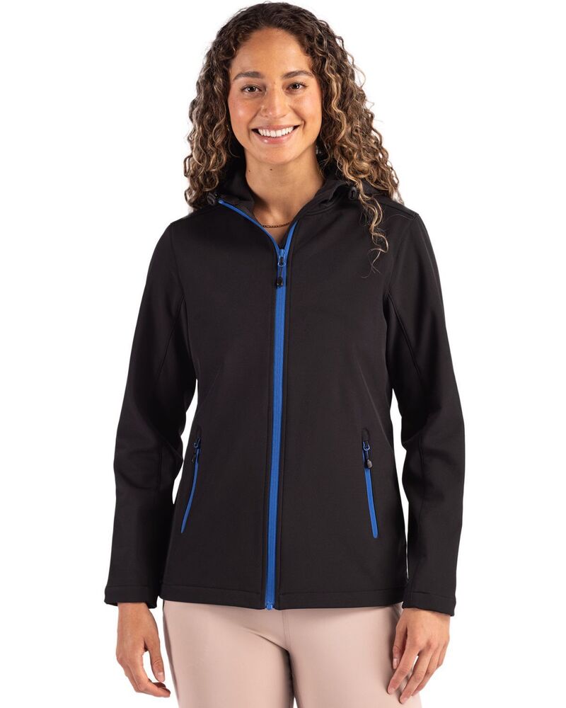 クリーク レディース アウター ジャケット・ブルゾン フーデッドジャケット Clique Tempo Recycled Stretch Softshell Womens Hooded Jacket Black Royal Blue ブラック|ReVida 店