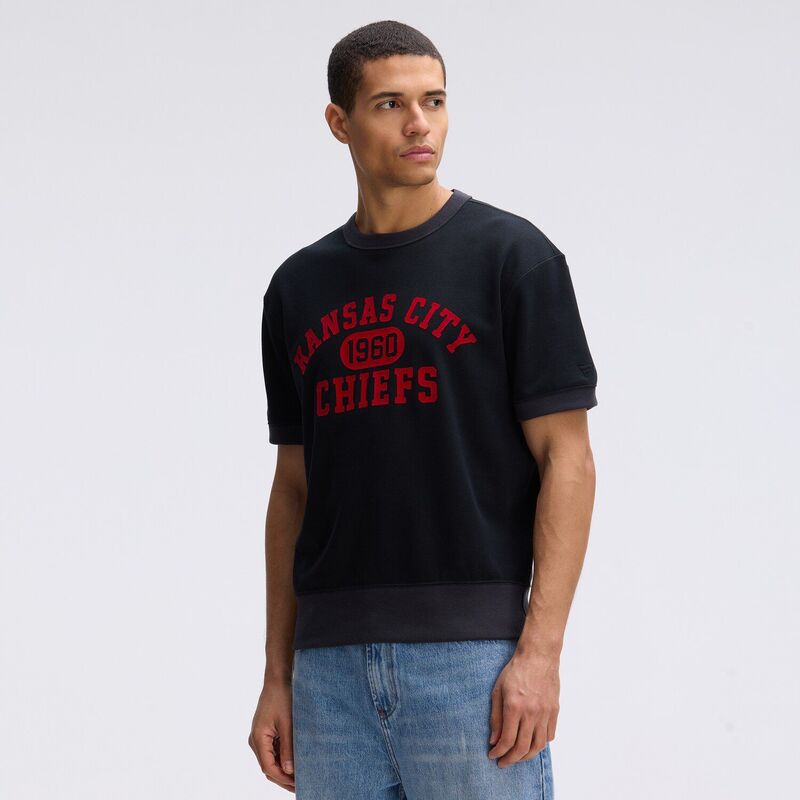 ファナティクス レディース トップス プルオーバー 汗水 フリース Fanatics Blackansas City Chiefs IconicFleece Short Sleeve Sweatshirt Chf Black 黒いこと