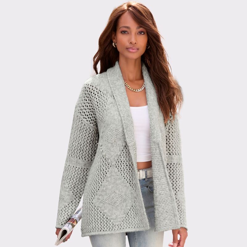 ラスカーナ レディース アウター 編み物・スウェーター ジレー Lascana Women\u0027s Diamond Open Worknit Cardigan Grey Heather 薄墨色