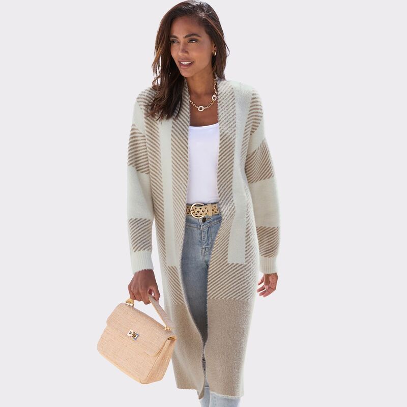 ラスカーナ レディース アウター 編み物・スウェーター ジレー Lascana Women\u0027s Color Block Stripe Cardigan Ivory Beige 象牙色