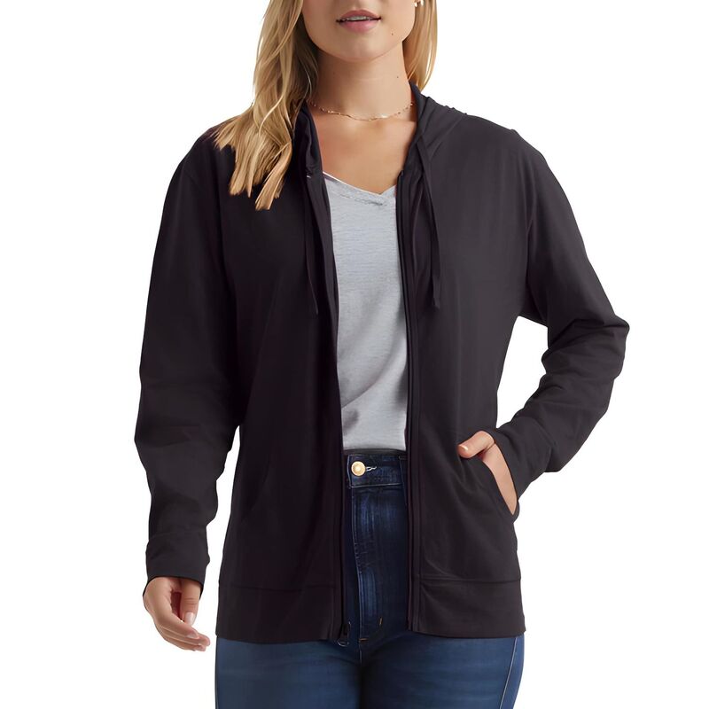 メガリテイラー レディース トップス プルオーバー 綿織物 編み物 パーカー MegaRetailer Women Slub Knit Full Zip Textured Cotton Hoodie with Pockets Black 黒いこと