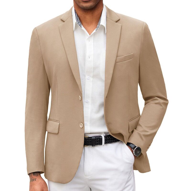 クーファンディ レディース アウター ジャケット・ブルゾン スリムフィット コート ブレザー ニット COOFANDY Mens Casual Blazer Dress Coat Stretch Businessuit Jacket Slim Fit Knit Sport Coat Khaki カーキ|ReVida 店