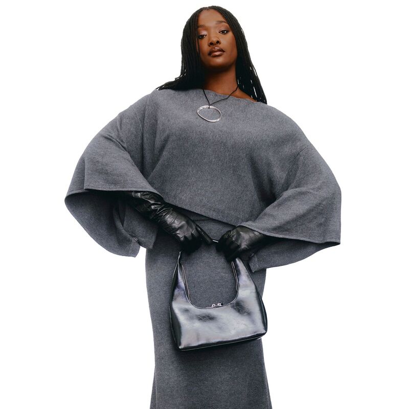 エロクイ レディース アウター 編み物・スウェーター ドレープラスサイズ クロップド ELOQUII Women\u0027s Plusize Draped Cropped Sweater Dark Heather Grey 薄墨色