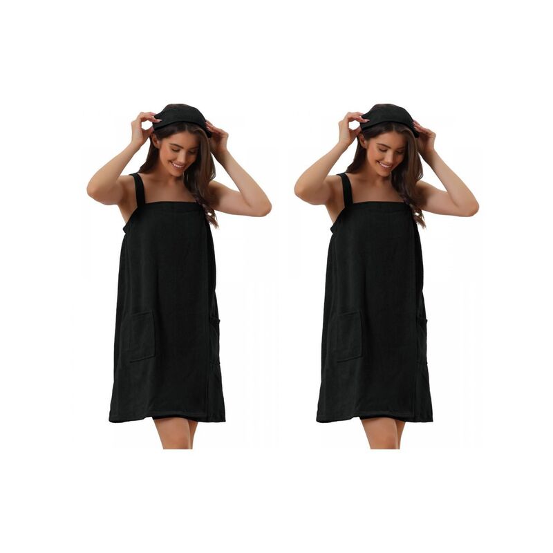 インスパイア 今めかしい レディース アンダー御召しもの ナイト爵御召しもの INSPIRE CHIC 2 Packs Women\u0027s Towel Wrap Bathrobe Spa Towels Robe with Adjustable Closure for Gym Shower Black 黒いこと