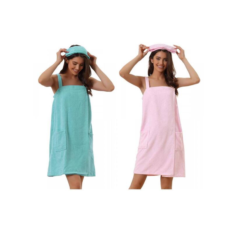 インスパイア 今めかしい レディース アンダー御召しもの ナイト爵御召しもの INSPIRE CHIC 2 Packs Women\u0027s Towel Wrap Bathrobe Spa Towels Robe with Adjustable Closure for Gym Shower Teal Pink ティール