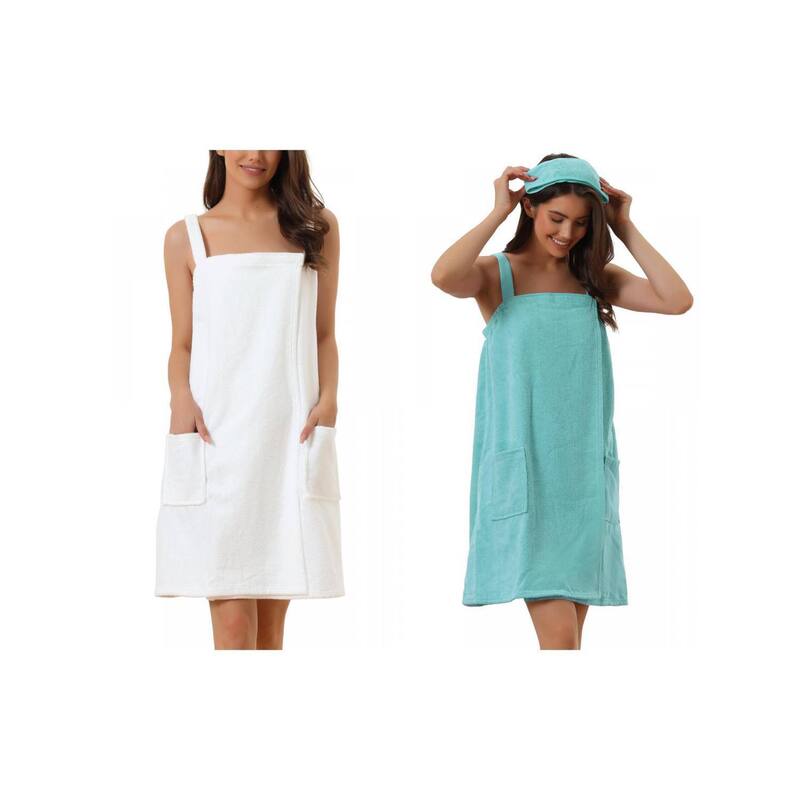 インスパイア 今めかしい レディース アンダー御召しもの ナイト爵御召しもの INSPIRE CHIC 2 Packs Women\u0027s Towel Wrap Bathrobe Spa Towels Robe with Adjustable Closure for Gym Shower Teal White 白いこと