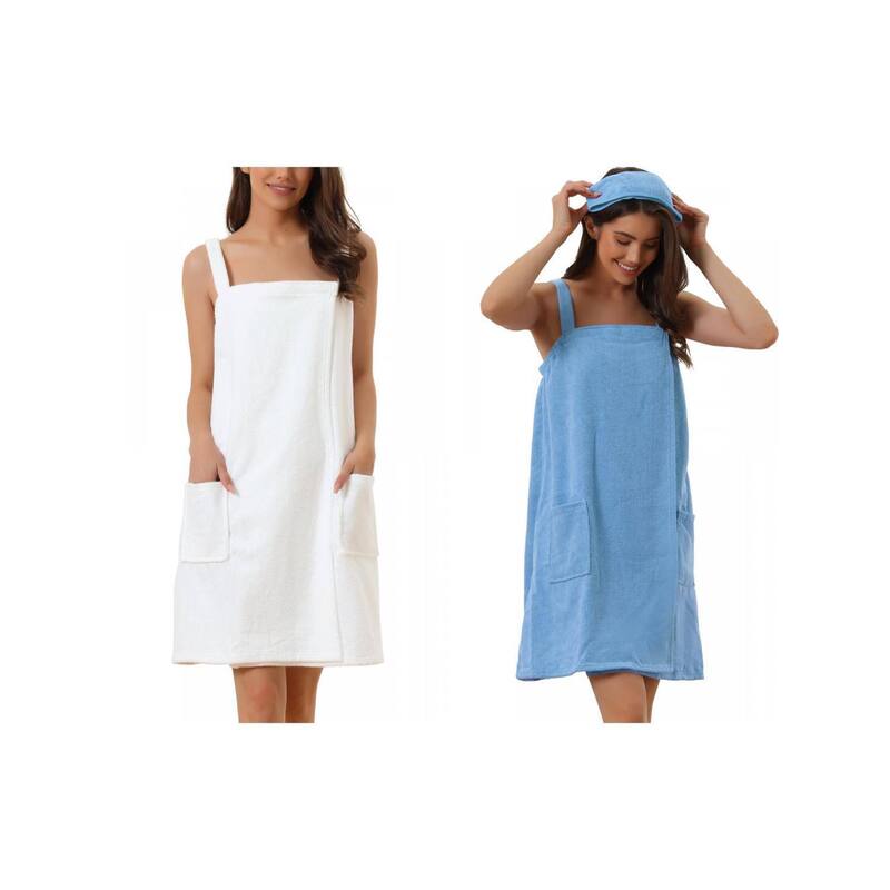 インスパイア 今めかしい レディース アンダー御召しもの ナイト爵御召しもの INSPIRE CHIC 2 Packs Women\u0027s Towel Wrap Bathrobe Spa Towels Robe with Adjustable Closure for Gym Shower White Blue 白いこと