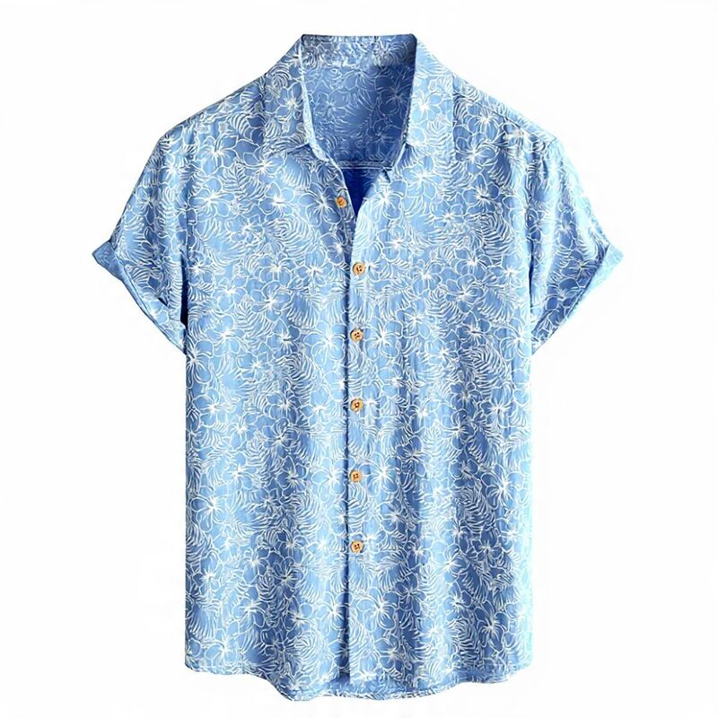 メガリテイラー レディース トップス プルオーバー 御花柄 綿織物 御花 MegaRetailer Men\u0027s Cotton Floral Beach Shirt Lightblue 点火装置青色