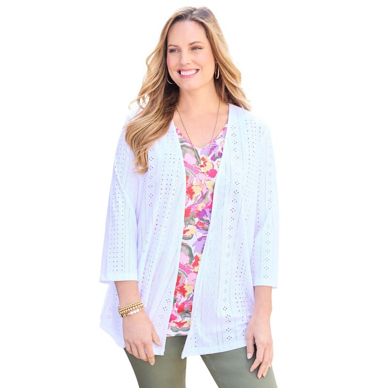 キャサリンズ レディース アウター 編み物・スウェーター 足し加える大きさ ジレー Catherines Women\u0027s Plusizeyelet Cardigan \u0026 Knitank Duet Yellowatercolor 黄色