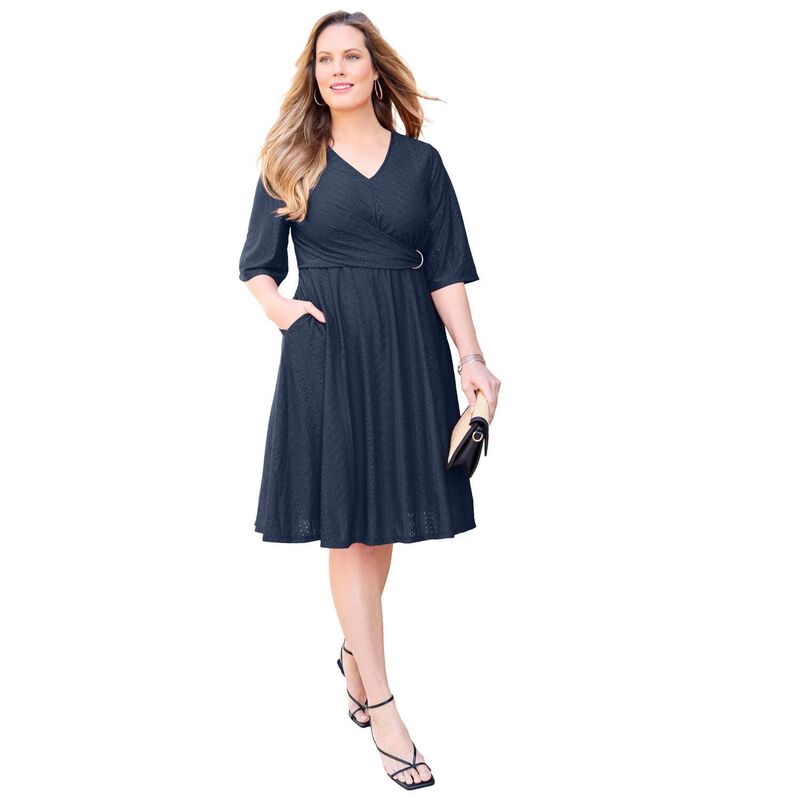 キャサリンズ レディース トップス ワンピース プラスサイズ Catherines Women's Plusizeyelet Fit & Flare Faux Wrap Dress Navy ネイビー|ReVida 店