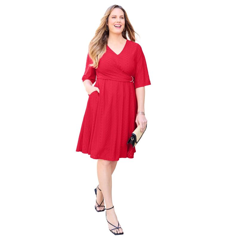 キャサリンズ レディース トップス ワンピース プラスサイズ Catherines Women's Plusizeyelet Fit & Flare Faux Wrap Dress Vivid Red レッド|ReVida 店