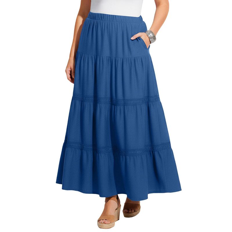 キャサリンズ レディース 下つ方スコート ティアード 足し加える大きさ 編み物 Catherines Women\u0027s Plusize Knit Gauze Tiered Skirt Royal Navy 米国海軍
