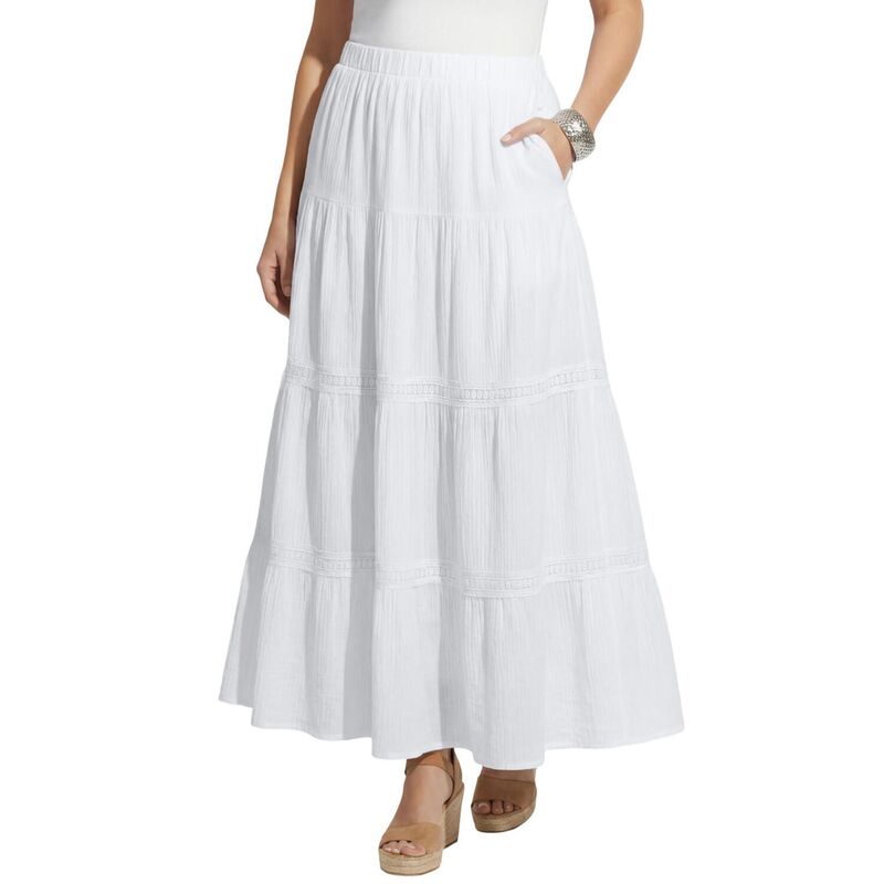 キャサリンズ レディース 下つ方スコート ティアード 足し加える大きさ 編み物 Catherines Women\u0027s Plusize Knit Gauze Tiered Skirt White 白いこと