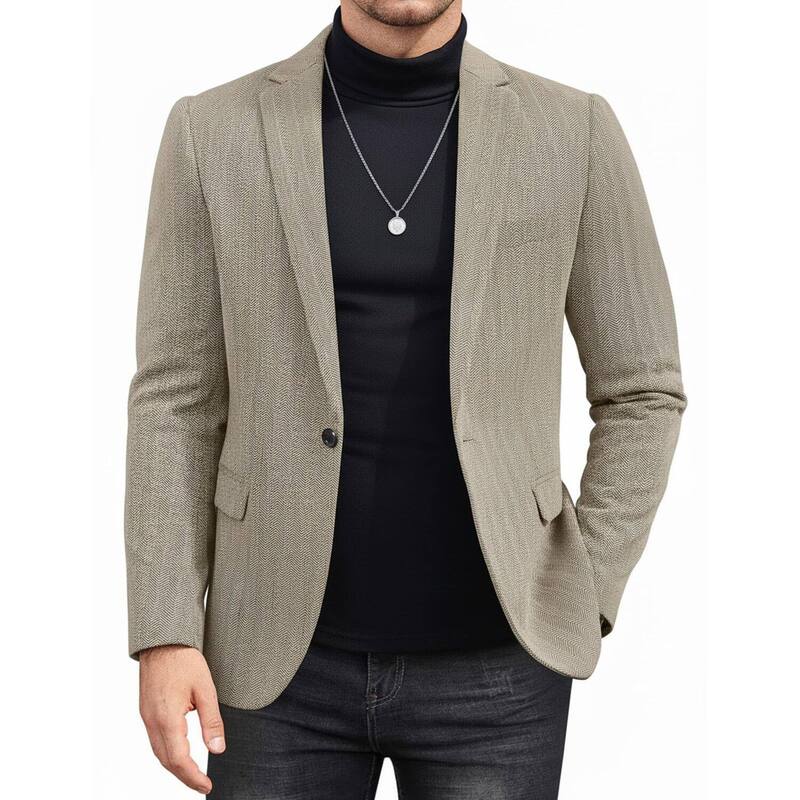 クーファンディ レディース アウター ジャケット・ブルゾン コート ブレザー ニット COOFANDY Men' Casual Blazer Notched Lapel One Button Sport Coats Herringbone Knit Suit Jacket for Khaki カーキ｜ReVida 店