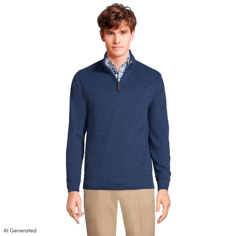 ランズ挙げ句の果て レディース アウター 編み物・スウェーター 肋材 トール Big \u0026 Tallands\u0027 End Bedford Classic-Fit Ribbed Quarter-Zip Sweater Medium Denim Heather ギョリュウモドキ