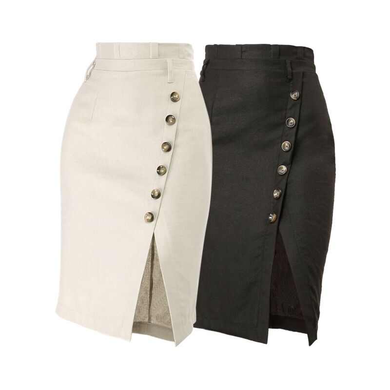 インスパイア 今めかしい レディース 下つ方スコート INSPIRE CHIC 2 Packs Women\u0027s Button Decor Split Belted Tie Waist Pencil Skirt Black Beige 黒いこと