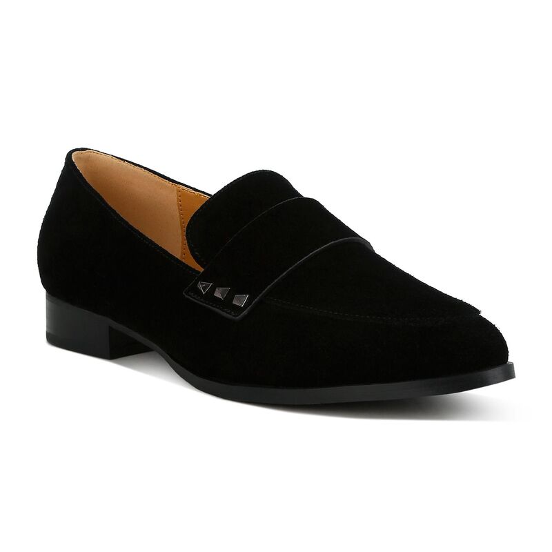 ラグアンドコー レディース シューズ スリッポン・ローファー スエードクロス Rag \u0026 Co Durance Women\u0027studded Genuine Suede Loafers Black 黒いこと