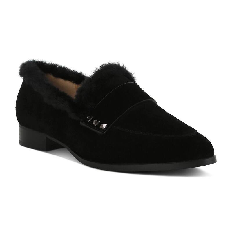 ラグアンドコー レディース シューズ スリッポン・ローファー スエードクロス Rag \u0026 Co Allie Women\u0027s Genuine Suede Faux Fur Trim Loafers Black 黒いこと