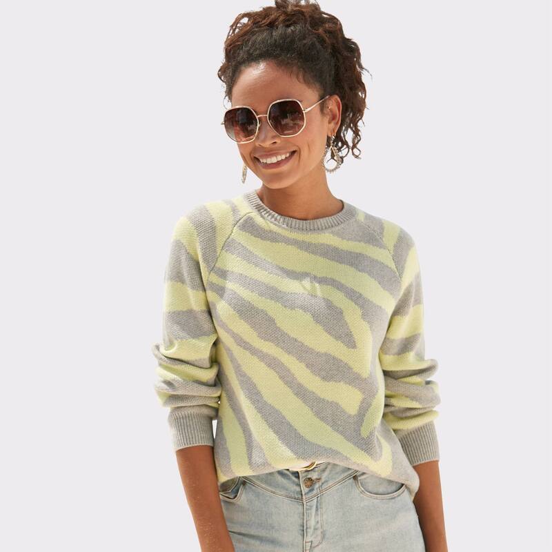 ラスカーナ レディース アウター 編み物・スウェーター 刷り上げる Lascana Women\u0027s Zebra Print Sweater Grey Lime 薄墨色