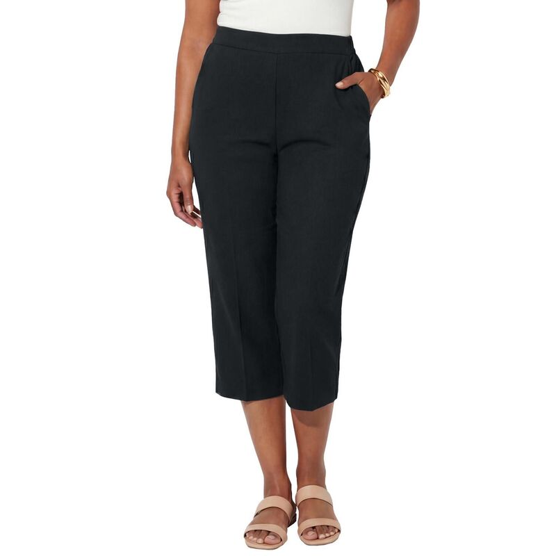 キャサリンズ レディース ボトムス カジュアルパンツ プラスサイズ Tシャツ キャップ Catherines Women's Plusize Pull-On Sateen Capri Black ブラック|ReVida 店