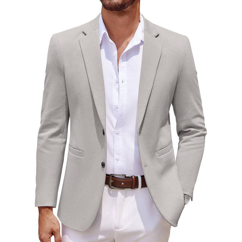 クーファンディ レディース アウター ジャケット・ブルゾン スリムフィット コート ブレザー ニット COOFANDY Men Stretch Knitted Blazer Jacket Slim Fit Fashion Wedding Sport Coats Light Grey グレー｜ReVida 店