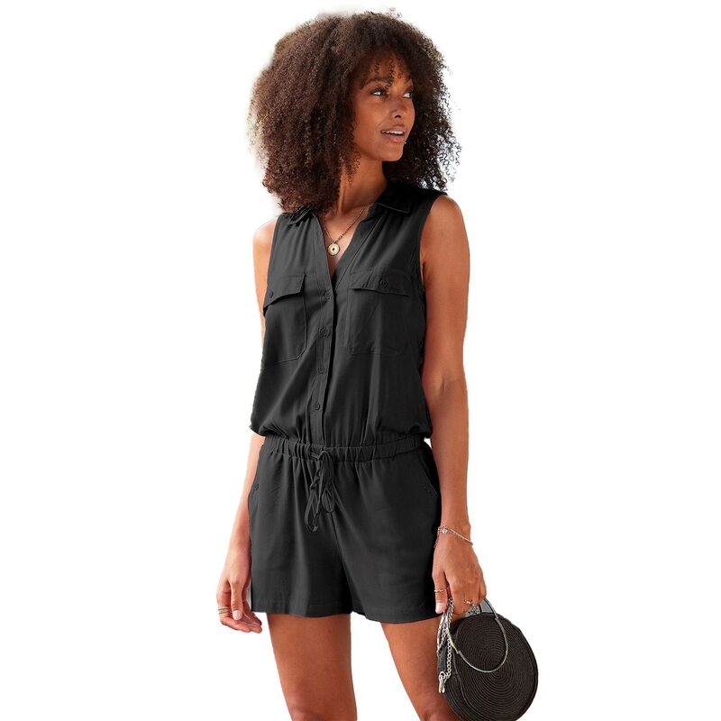 ラスカーナ レディース 水泳着 ボトムスのみ ロンパース ノースリーブ Lascana Women\u0027sleeveless Drawstring Romper Black 黒いこと