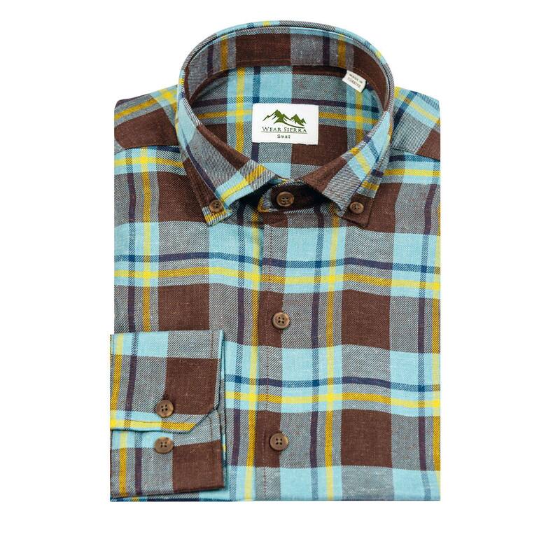 ウェアシエラ レディース トップス Tシャツ ボタンダウン コットン ダウン WEAR SIERRA Men'soft Brushed Turkish Cotton Plaid Pattern Long Sleeve Button Down Shirts Blue And Brown ブルー|ReVida 店