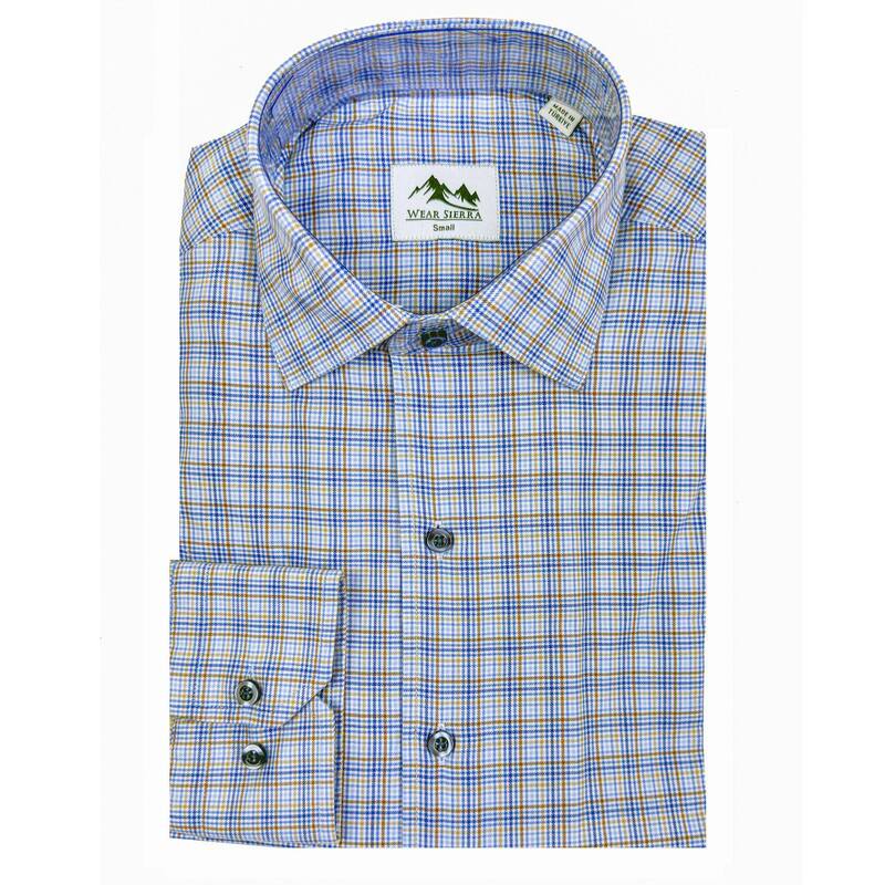 ウェアシエラ レディース トップス Tシャツ コットン WEAR SIERRA Men's Turkish Cotton Plaid Pattern Long Sleeve Button Up Shirt Blue And Brown ブルー｜ReVida 店