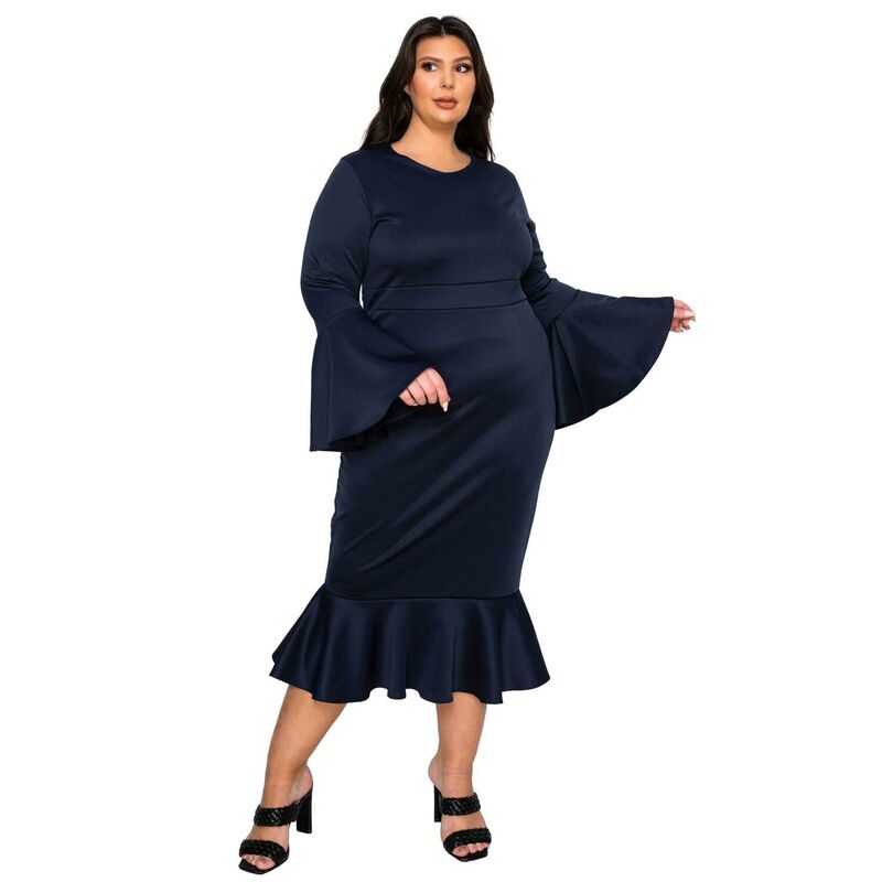 リブド レディース トップス ワンピース プラスサイズ L I V D Plusize Sabrina Mermaid Hem Dress Navy ネイビー｜ReVida 店