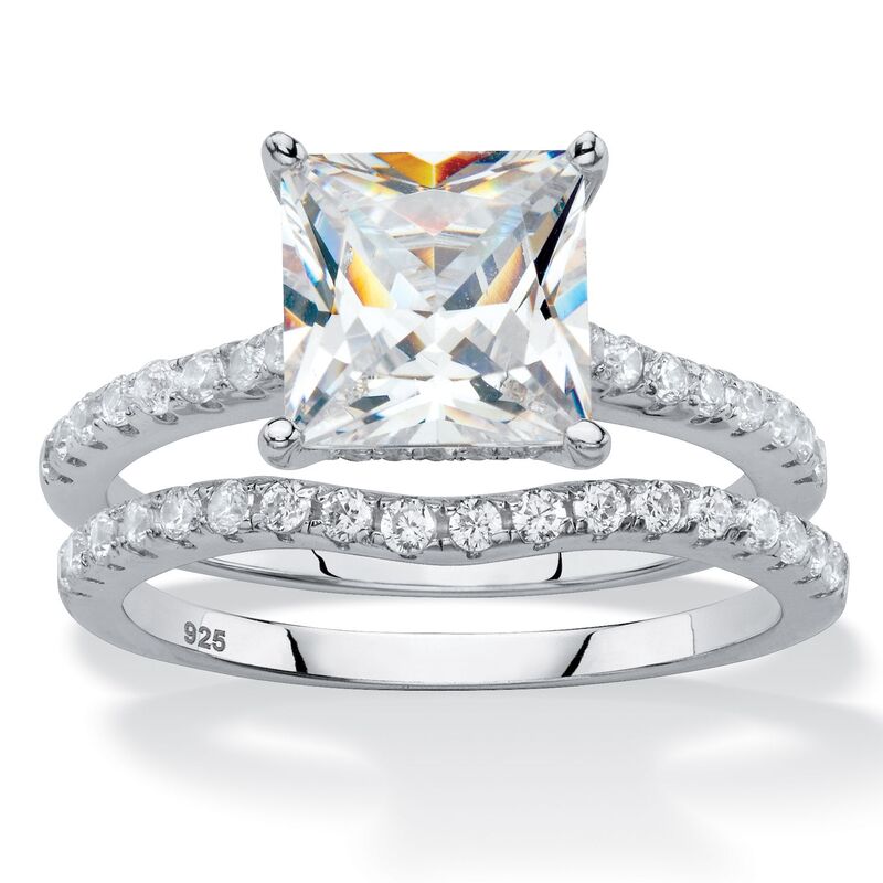 パームビーチジュエリー レディース アクセサリー リング PalmBeach Jewelry 2.51 Cttw. Cubic Zirconia Platinum-plated Silver 2-Piece Bridal Ring Set Silver シルバー｜ReVida 店