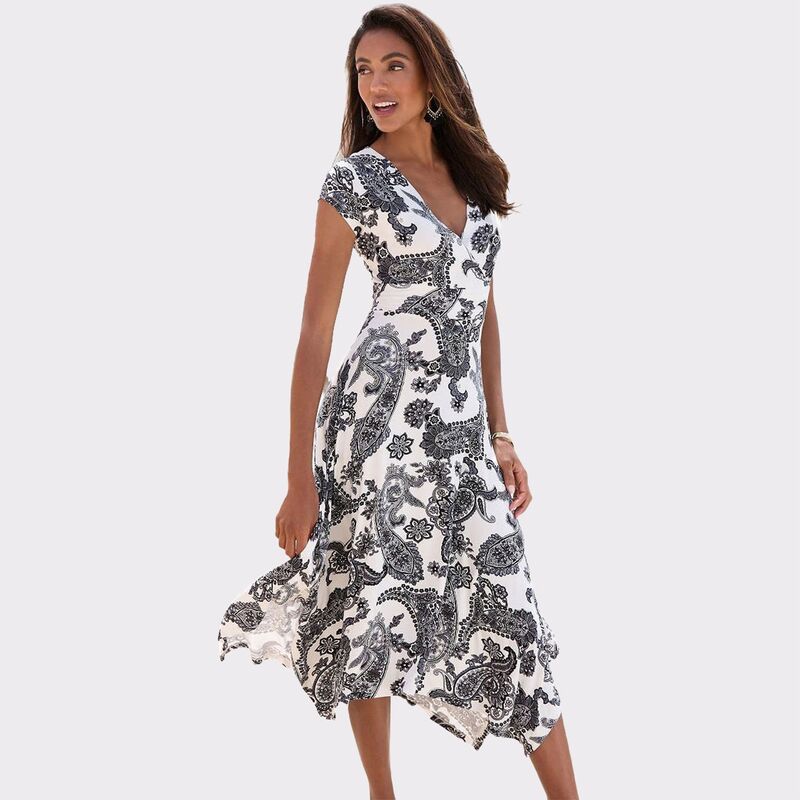 ラスカーナ レディース トップス ワンピース Lascana Women's Handkerchief Hem Dress Black And White ホワイト|ReVida 店