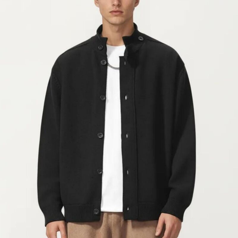 アンナカシ レディース トップス Tシャツ モックネック リブ セーター ニット ジャケット Anna-Kaci Men's Long Sleeve Button Front Knit Sweater Jacket with Mock Neck Collar and Ribbed Trim Black ブラック｜ReVida 店