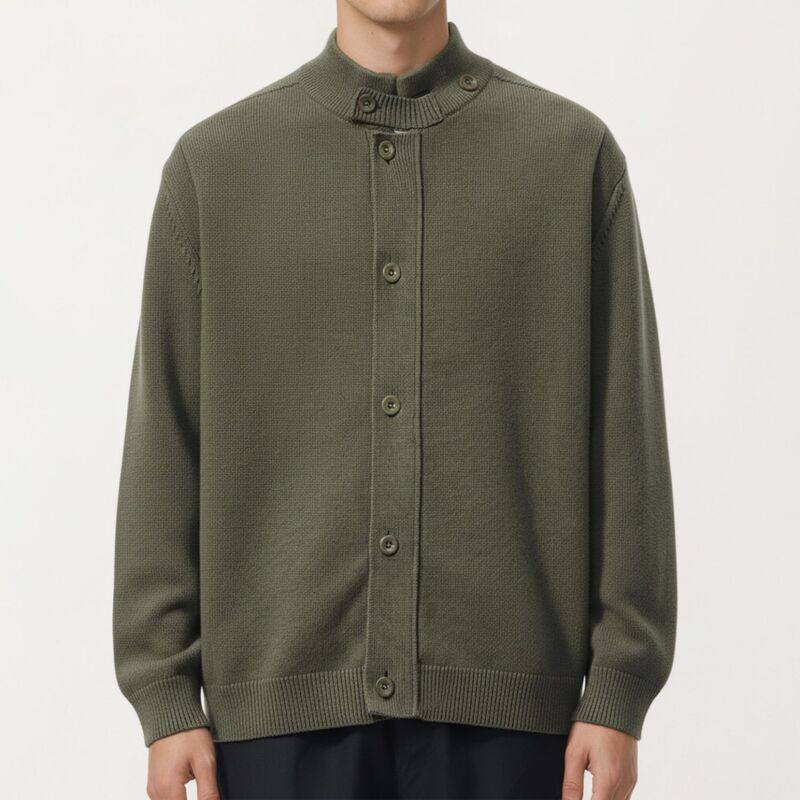 アンナカシ レディース トップス Tシャツ モックネック リブ セーター ニット ジャケット Anna-Kaci Men's Long Sleeve Button Front Knit Sweater Jacket with Mock Neck Collar and Ribbed Trim Olive Green グリーン｜ReVida 店