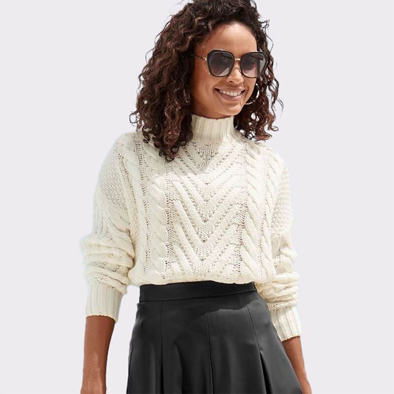 ラスカーナ レディース アウター ニット・セータートルネック Lascana Women\u0027s Cable Kniturtleneck Sweater Ivory 象牙色