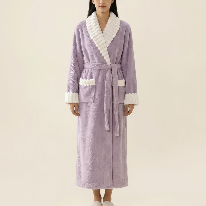 アンナカシ レディース アンダー御召しもの ナイト爵御召しもの つけ加える大きさ 対照 Anna-Kaci Women\u0027s Plush Long Robe with Contrastrim Shawl Collar Tie Waist Belt Fullength Bathrobe Purple パープル