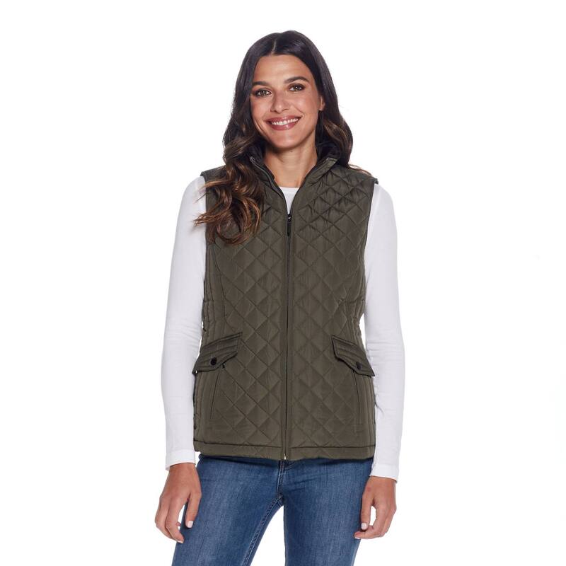 ウェザーキャスト レディース アウター ジャケット・ブルゾン プラスサイズ キルティング ベスト Women's Weathercast Plush Lined Quilted Vest Dusty Olive オリーブ｜ReVida 店