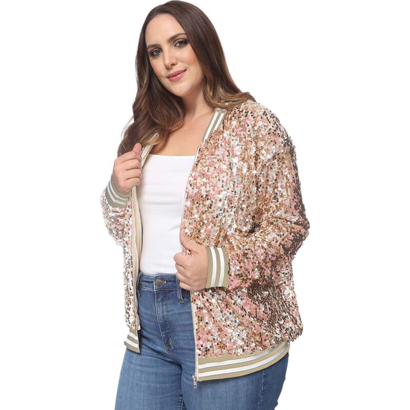 アンナカシ レディース アウター ジャケット・ブルゾン スパンコール Anna-Kaci Women'sequin Party Nightout Bomber Jacket Champagne シャンパン|ReVida 店