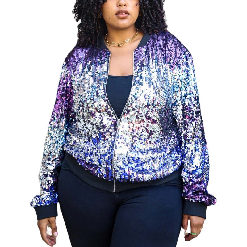 アンナカシ レディース アウター ジャケット・ブルゾン スパンコール Anna-Kaci Women'sequin Party Nightout Bomber Jacket Midnight｜ReVida 店