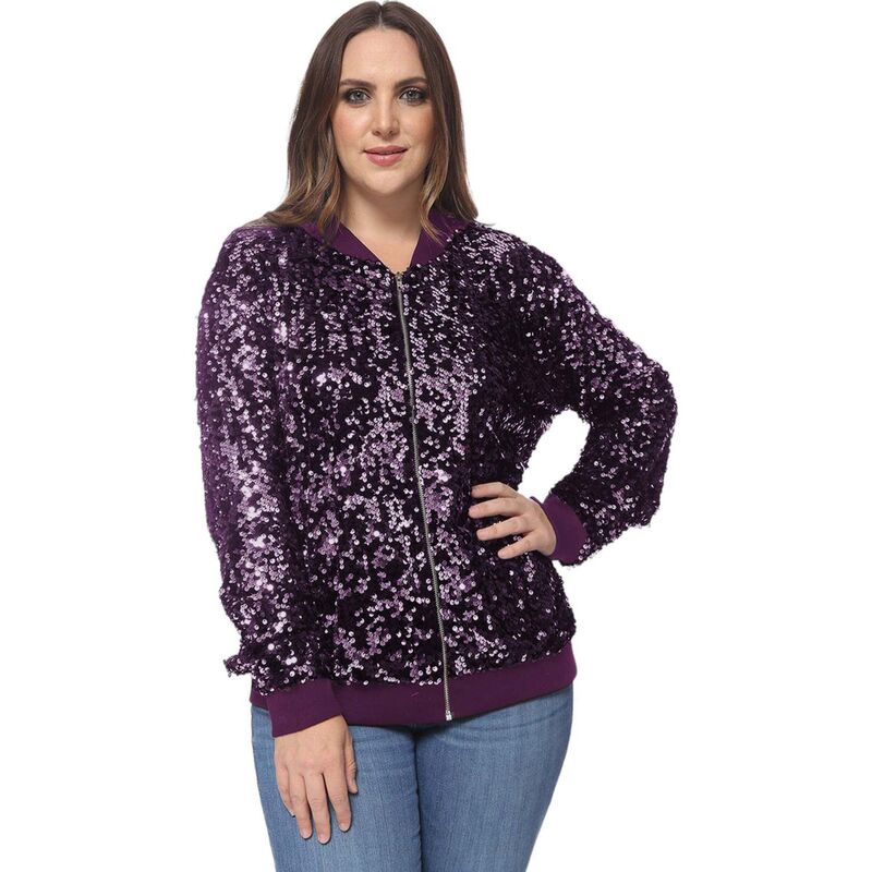 アンナカシ レディース アウター ジャケット・ブルゾン スパンコール Anna-Kaci Women'sequin Party Nightout Bomber Jacket Purple パープル|ReVida 店