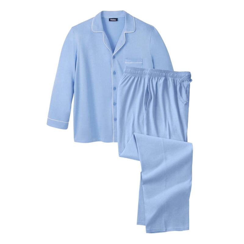 キングサイズ レディース アンダー御召しもの ナイト爵御召しもの トール Kingsize Men\u0027s Big \u0026 Tallong Sleeve Pajama Set Light Blue White 白いこと