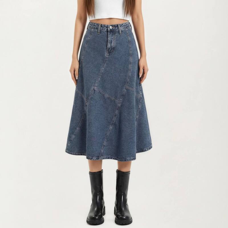 アンナカシ レディース 下つ方スコート 御機嫌酉の方角 パッチワーク MIDI ジーンズ Anna-Kaci Women\u0027s High Waist Denimidi Skirt with Patchwork Seam Detailing and Flared Silhouette Blue 青色