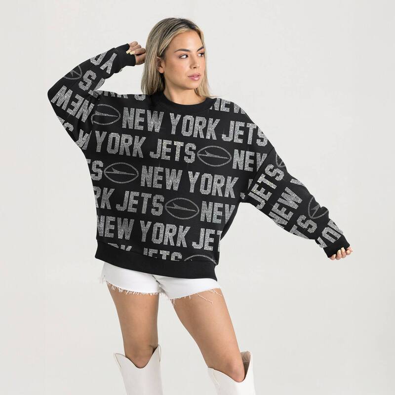 ゲームデイ・クチュール レディース トップス プルオーバー 汗水 Women\u0027s Gameday Couture Black New York Jets Oversized Hypera Rhinestone Text Sweatshirt Jet Black 黒いこと