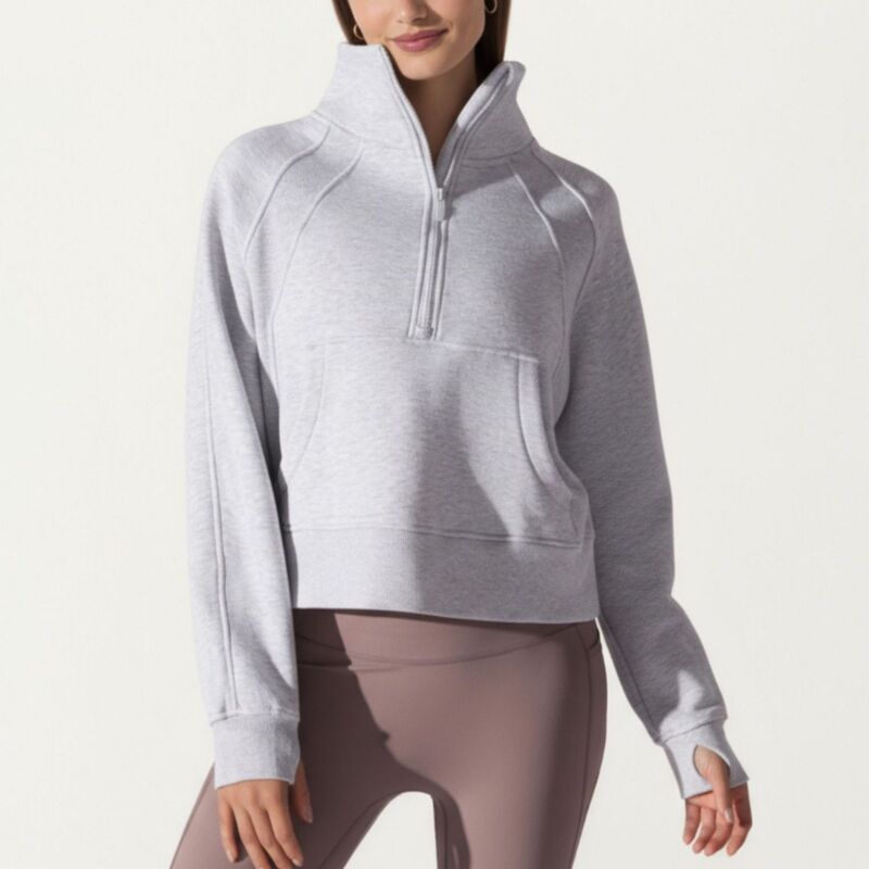 アンナカシ レディース トップス プルオーバー ハーフジップ 汗水 Anna-Kaci Womens\u0027s Long Sleeve Half Zipullover Sweatshirt withigh Collar and Kangaroo Pocket Gray 薄墨色