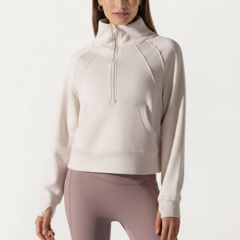 アンナカシ レディース トップス プルオーバー ハーフジップ 汗水 Anna-Kaci Womens\u0027s Long Sleeve Half Zipullover Sweatshirt withigh Collar and Kangaroo Pocket Off White 象牙色