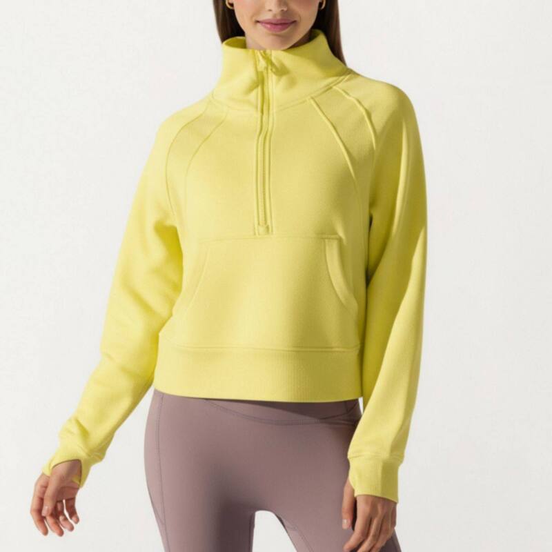 アンナカシ レディース トップス プルオーバー ハーフジップ 汗水 Anna-Kaci Womens\u0027s Long Sleeve Half Zipullover Sweatshirt withigh Collar and Kangaroo Pocket Yellow 黄色