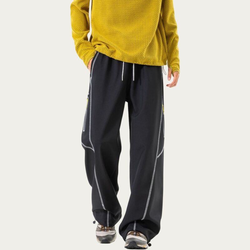 アンナカシ レディース ボトムス カジュアルパンツ リラックスフィット ストレート コントラスト Anna-Kaci Men's Relaxed Fit Drawstring Pants with Contrastitching and Straight Leg Design Black ブラック|ReVida 店