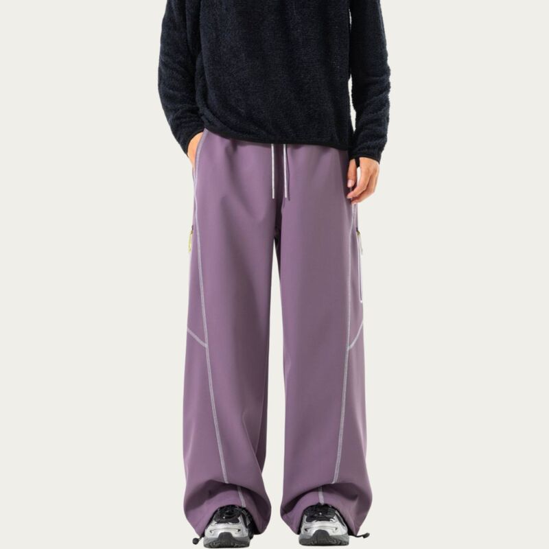 アンナカシ レディース ボトムス カジュアルパンツ リラックスフィット ストレート コントラスト Anna-Kaci Men's Relaxed Fit Drawstring Pants with Contrastitching and Straight Leg Design Purple パープル｜ReVida 店