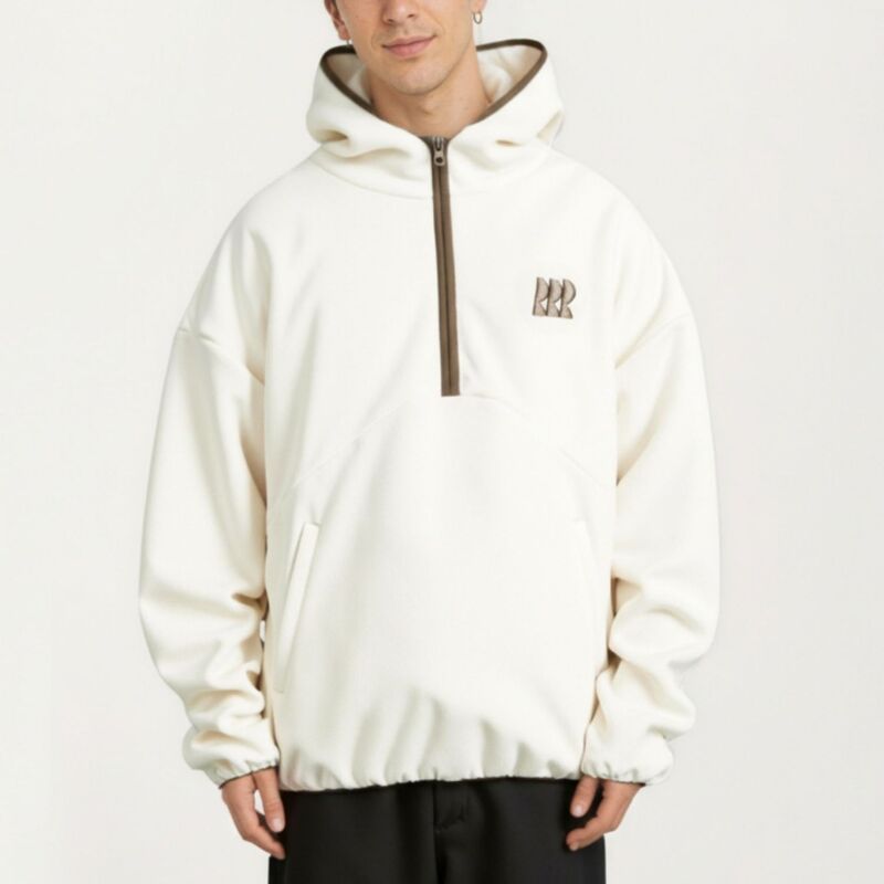 アンナカシ レディース トップス プルオーバー 伸び伸びする填まる ハーフジップ Anna-Kaci Men\u0027s Half Zip Hooded Pullover with Front Pocket and Relaxed Fit Light Beige ベージュ