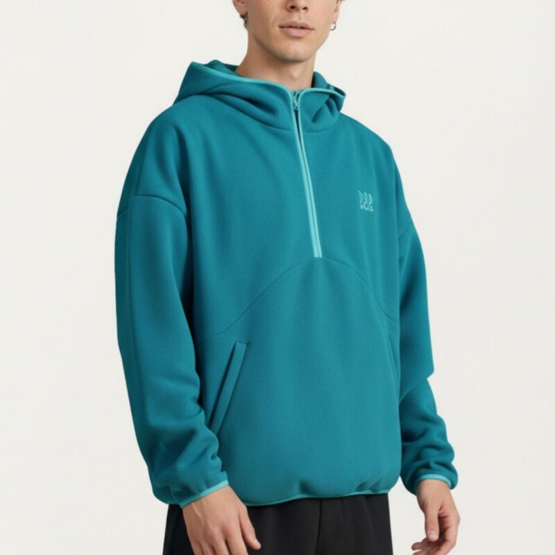 アンナカシ レディース トップス プルオーバー 伸び伸びする填まる ハーフジップ Anna-Kaci Men\u0027s Half Zip Hooded Pullover with Front Pocket and Relaxed Fiteal ティール